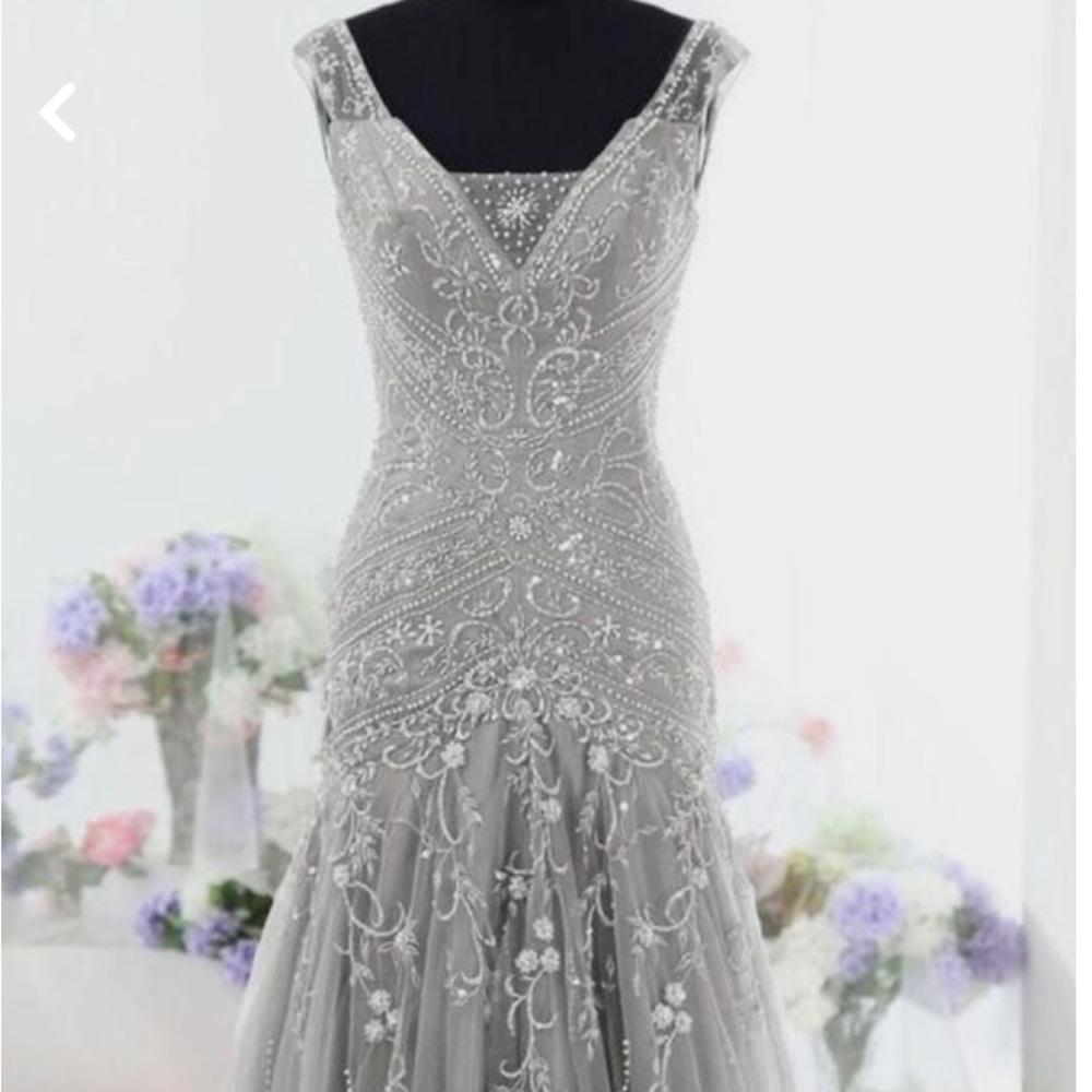 Silver Mermaid Beaded Long Evening Dress